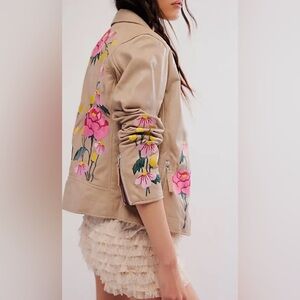 Mauritius Floral Embroidered 100% Leather Jacket Boho Cowgirl Western Plus Size